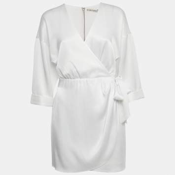 Pre Owned Alice + Olivia White Satin Tie Detail Mini Dress M 
