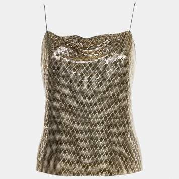 Pre Owned Alice + Olivia Metallic Drapey Chainmail Slip Tank Top S