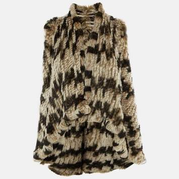 Pre Owned Alice + Olivia Cream Open Front Fur Vest Jacket  S