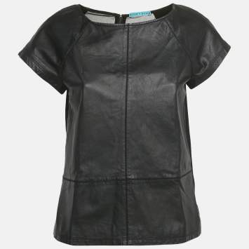 مملوكة مسبقًا Alice + Olivia Black Leather and Chiffon Top M
