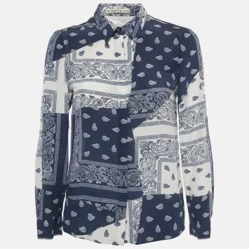 مملوكة مسبقًا Alice + Olivia Navy Blue /White Bandana Print Shirt M