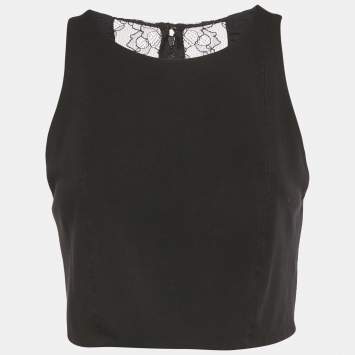 مملوكة مسبقًا Alice + Olivia Black Lace Trim Jersey Zip-Up Crop Top M
