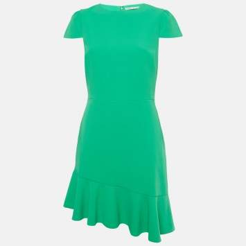 Pre Owned Alice + Olivia Green Crepe Asymmetric Hem Short Dress M