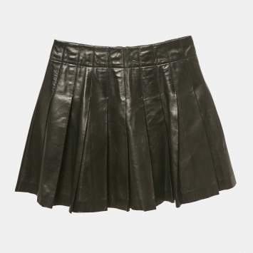 مملوكة مسبقًا Alice + Olivia Black Leather Pleated Mini Skirt S