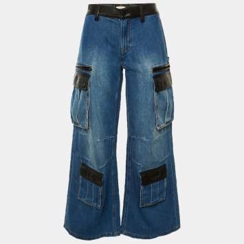 Pre Owned بنطلون جينز أليس + أوليفيا جوات كارغو مزيج قطن أزرق منخفض الخصر مقاس صغير (صمول) مقاس الخصر 27 بوصة