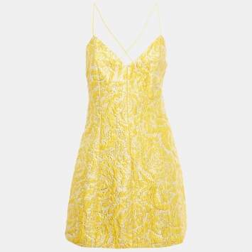 Pre Owned Alice + Olivia Yellow Jacquard Tayla Mini Dress S