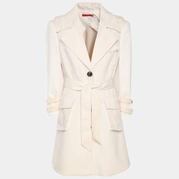 مملوكة مسبقًا Alice + Olivia Cream Cotton Belted Coat L