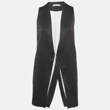 مملوكة مسبقًا Alice + Olivia Black Satin Open Front Vest XS