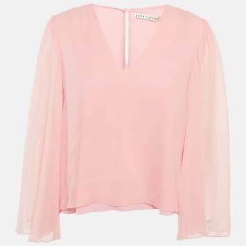 مملوكة مسبقًا بلوزة حرير بأكمام جرس آليس + أوليفيا وردية فاتحة مقاس كبير (لارج)