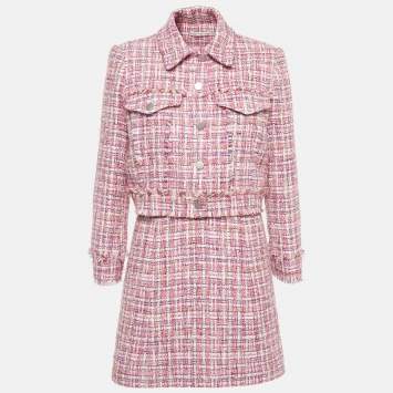 Pre Owned فستان بحمالات سباغيتي وتايور جاكيت قصير من قطعتين توييد وردي أليس + أوليفيا كارلي صغير/متوسط