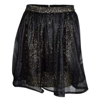 Pre Owned Alice + Olivia Black Mesh Overlay Sequin Embellished Gathered Skirt M