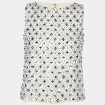 Pre Owned Alice + Olivia White Polyester Embellished Top XS