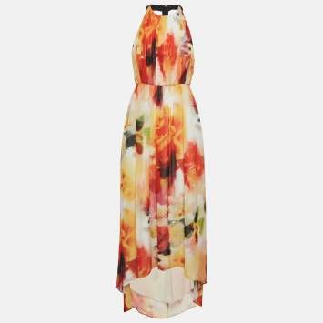 مملوكة مسبقًا Alice + Olivia Multicolour Chiffon Leather Trim Maxi Dress S