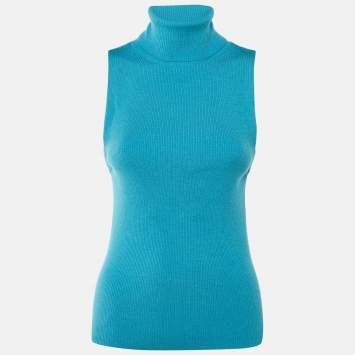 مملوكة مسبقًا Alice + Olivia Blue Wool Knit Turtleneck Top L