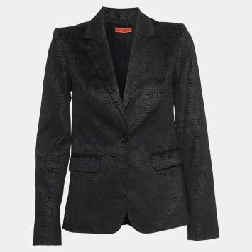 Pre Owned Alice + Olivia Black Flock Jacquard Single Breasted Blazer S