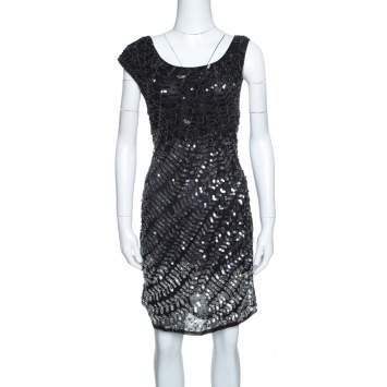 مملوكة مسبقًا Alice + Olivia Black and Silver Sequin Embellished Sleeveless Charlie Dress L