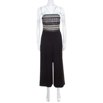 Pre Owned Alice + Olivia Monochrome Embellished Strapless Emberley Culotte Jumpsuit S