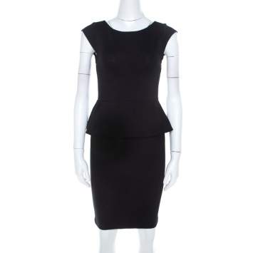 Pre Owned Alice + Olivia Black Stretch Knit Victoria Peplum Dress S