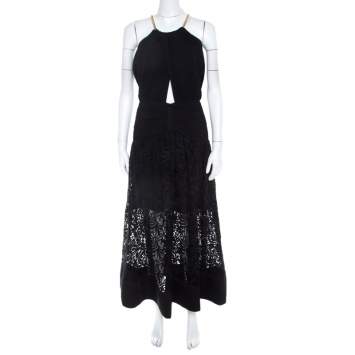 Pre Owned Self Portrait Wrap-Over Crepe and Lace Detail Maxi Dress M 