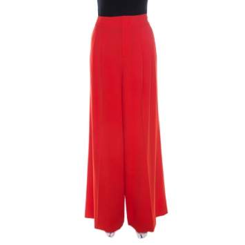 Pre Owned Alice + Olivia Poppy Orange Crepe Wide Leg Trousers M 