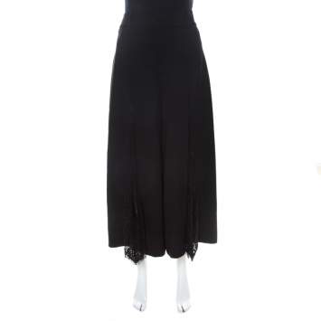 Pre Owned Alice + Olivia Black Crepe Lace Insert Onell Pleat Trousers M 