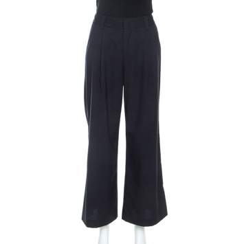 Pre Owned Alice + Olivia Dark Navy Checked Wide Leg Trousers S
