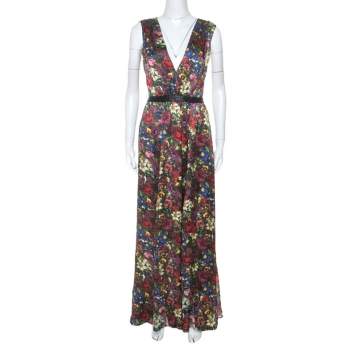 Pre Owned Alice + Olivia Multicolor Floral Print Silk Triss Maxi Dress M
