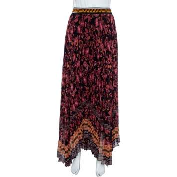مملوكة مسبقًا Alice + Olivia Multicolor Silk Chiffon Katz Floral Print Pleated Maxi Skirt XL