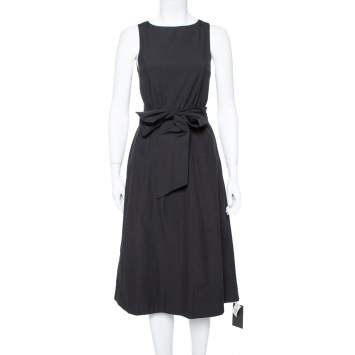 Pre Owned Alice + Olivia Black Cotton Waist Tie Detail Brynlee Midi Dress XS