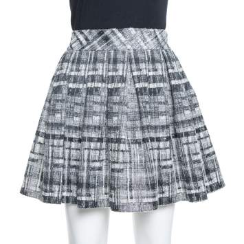 Pre Owned Alice + Olivia Monochrome Textured Lurex Wool Pleated Mini Skirt S
