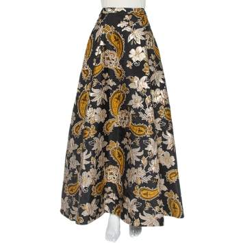 مملوكة مسبقًا Alice + Olivia Black Lurex Jacquard Flared Rachele Maxi Skirt M