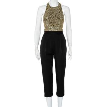 Pre Owned Alice + Olivia Black Crepe Sequin Embellished Jeri Jumpsuit S