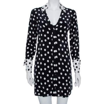 Pre Owned Alice + Olivia Black Polka Dot Crepe Shirt Dress S