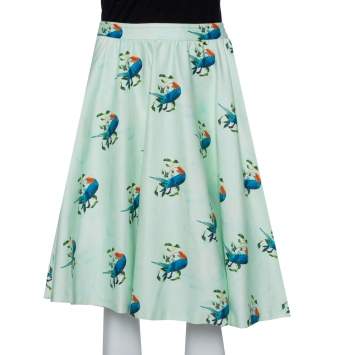 Pre Owned Alice + Olivia Mint Green Earla Printed Cotton Flared Skater Skirt S