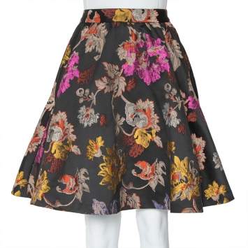 مملوكة مسبقًا Alice + Olivia Black Brocade High Waist Flared Earla Skirt S
