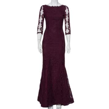 مملوكة مسبقًا Alice + Olivia Purple Lace Open Back Fishtail Detail Gown S