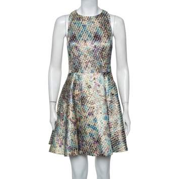 Pre Owned Alice + Olivia Multicolor Lurex Jacquard Cutout Detail Mini Dress S