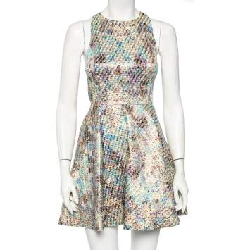 مملوكة مسبقًا Alice + Olivia Metallic Jacquard Cutout Detail Mini Dress S