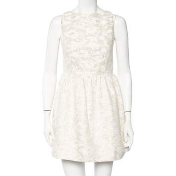 Pre Owned Alice + Olivia Off-White Lurex Jacquard Open Back Lillyanne Dress S