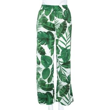 مملوكة مسبقًا Alice + Olivia White Tropical Leaves Printed Georgette Benny Pants XS