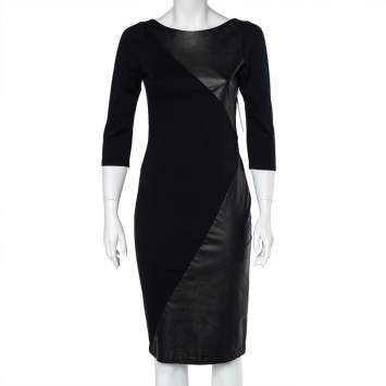 مملوكة مسبقًا Alice + Olivia Black Jersey Leather Paneled Sheath Dress M