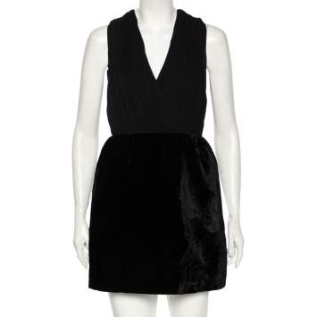 مملوكة مسبقًا Alice + Olivia Black Silk & Synthetic Riva Gathered Pouf Skirt Dress M