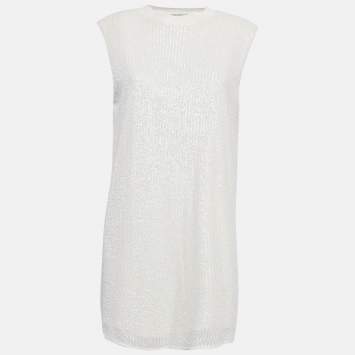 Pre Owned All Saints White Sequin and Knit Juela Mini Dress M