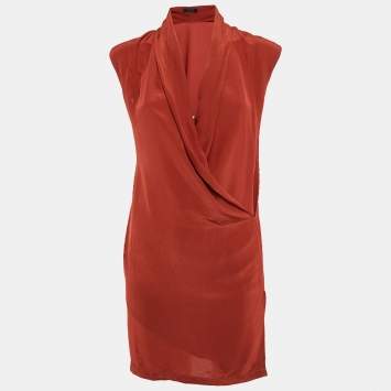 Pre Owned All Saints Brick Red Silk Blend Sleeveless Mini Dress S