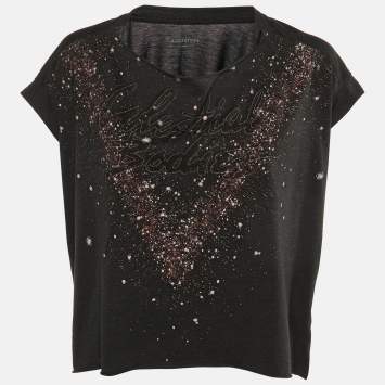 All Saints Black Celestial Print Jersey T-Shirt S