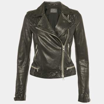 مملوكة مسبقًا All Saints Black Leather Conroy Biker Jacket S