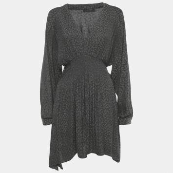 مملوكة مسبقًا All Saints Grey Nichola Leopard Print Crepe Mini Dress M