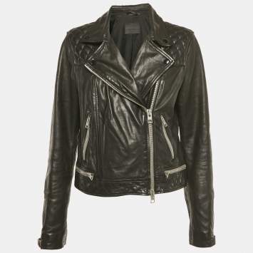 Pre Owned All Saints Black Leather Conroy Biker Jacket L