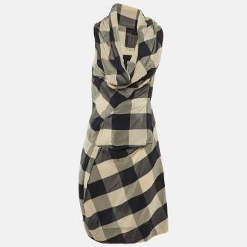 مملوكة مسبقًا All Saints Vintage Grey/Black Checkered Silk Midi Dress M