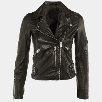 مملوكة مسبقًا All Saints Black Leather Prescott Biker Jacket S
